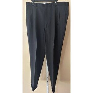 Men Brooks Stretch Black Dress Pants Sz 40R L 31 Cuffed Light Pleat Pocket Wool